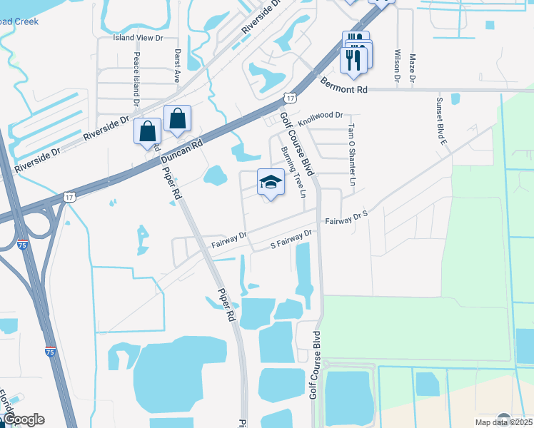 map of restaurants, bars, coffee shops, grocery stores, and more near 27050 Fairway Drive in Punta Gorda