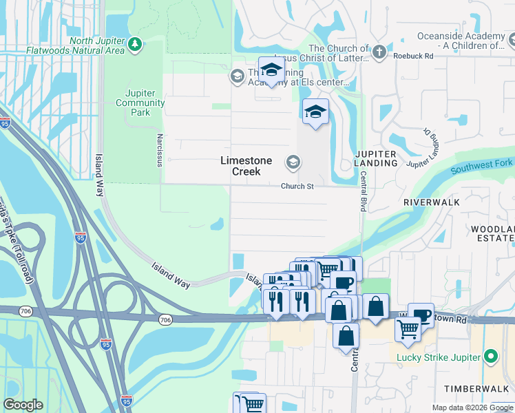 map of restaurants, bars, coffee shops, grocery stores, and more near 6896 4th Street in Jupiter