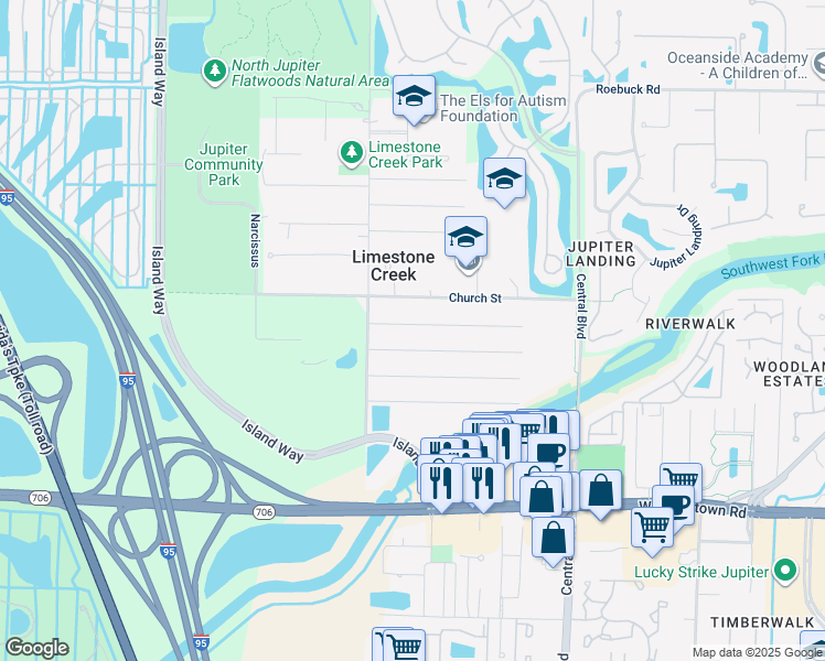 map of restaurants, bars, coffee shops, grocery stores, and more near 6896 4th Street in Jupiter