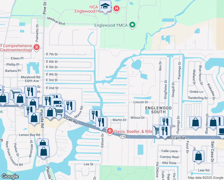 map of restaurants, bars, coffee shops, grocery stores, and more near 1148 Andrews Street in Englewood