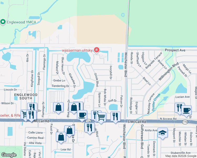 map of restaurants, bars, coffee shops, grocery stores, and more near 6215 Oriole Boulevard in Englewood