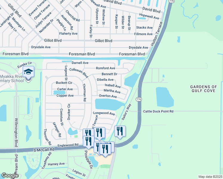 map of restaurants, bars, coffee shops, grocery stores, and more near 13544 Martha Avenue in Port Charlotte