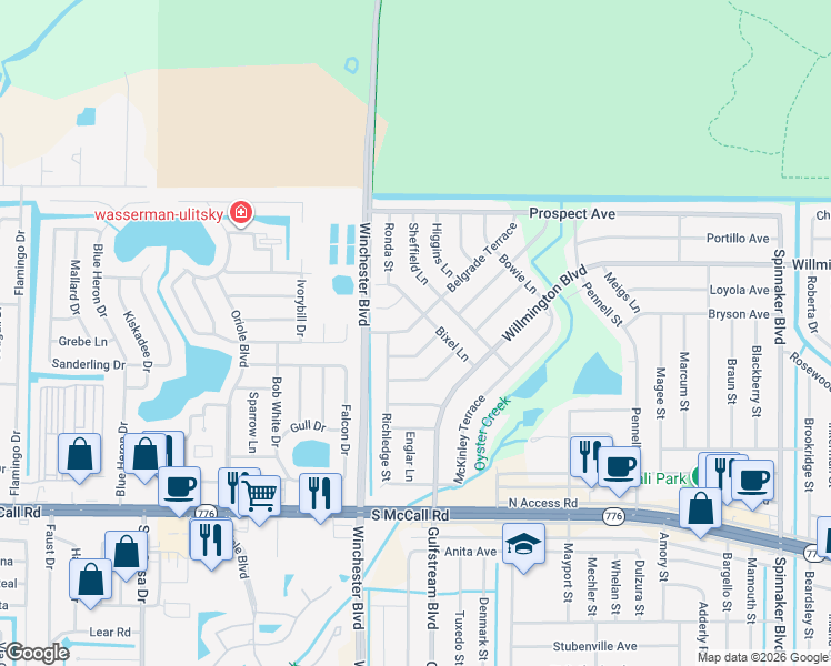 map of restaurants, bars, coffee shops, grocery stores, and more near 9073 Belgrade Terrace in Englewood