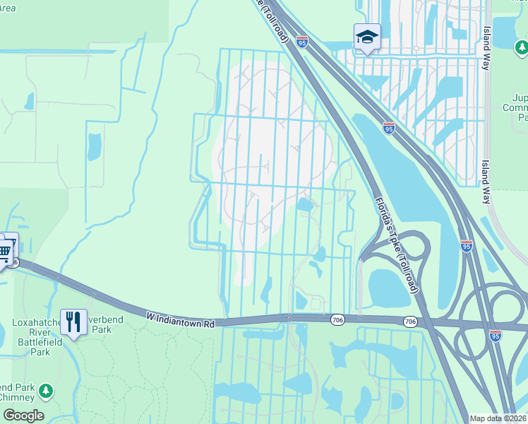 map of restaurants, bars, coffee shops, grocery stores, and more near 202 Blanca Isles Lane in Jupiter