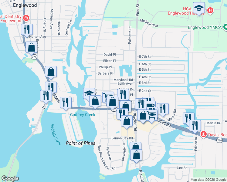 map of restaurants, bars, coffee shops, grocery stores, and more near 1230 Greaza Street in Englewood