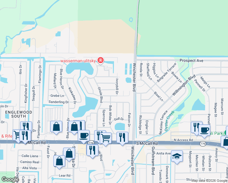 map of restaurants, bars, coffee shops, grocery stores, and more near 8460 Tanaka Drive in Englewood