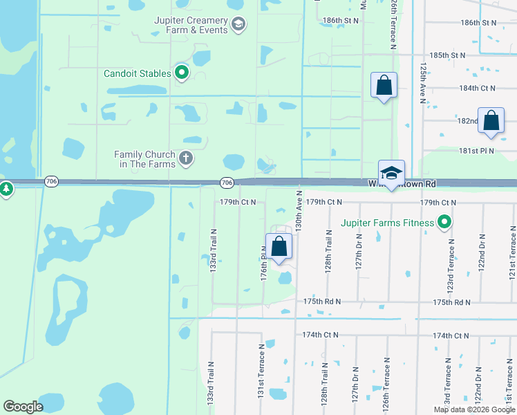 map of restaurants, bars, coffee shops, grocery stores, and more near 13162 179th Court North in Jupiter