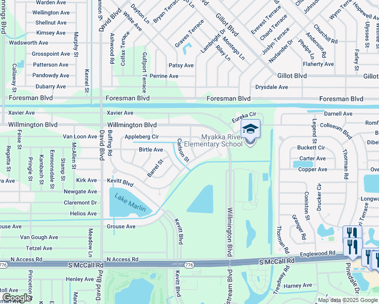 map of restaurants, bars, coffee shops, grocery stores, and more near 6128 Carlson Street in Port Charlotte