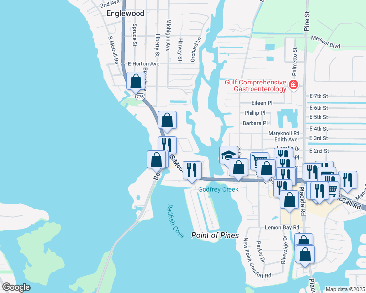 map of restaurants, bars, coffee shops, grocery stores, and more near 30 Hillcrest Drive in Englewood