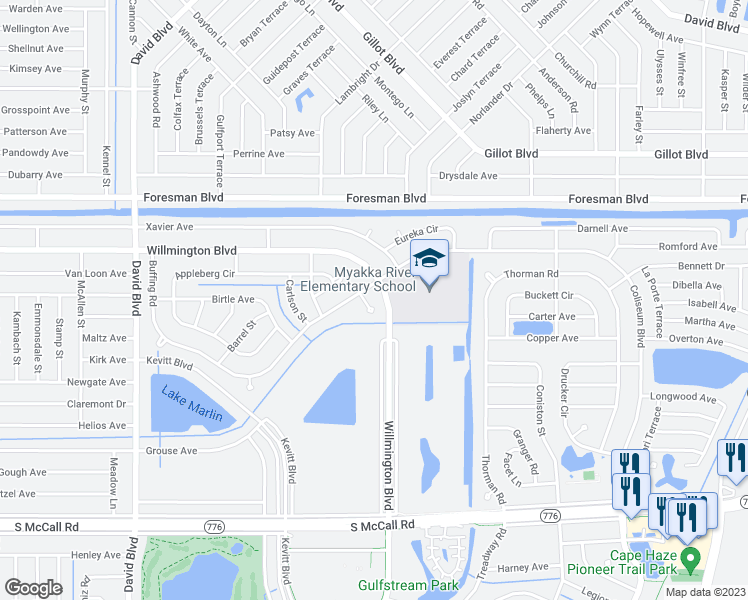 map of restaurants, bars, coffee shops, grocery stores, and more near 6144 Allied Court in Port Charlotte