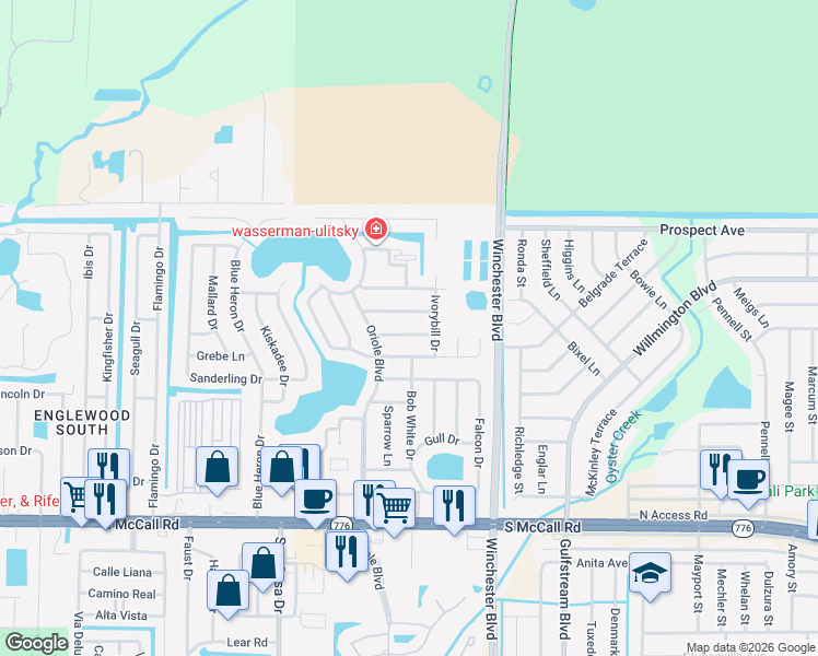 map of restaurants, bars, coffee shops, grocery stores, and more near 8460 Tanaka Dr in Englewood