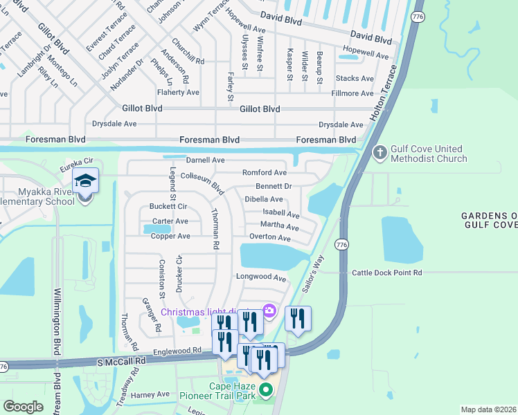 map of restaurants, bars, coffee shops, grocery stores, and more near 13504 Isabell Avenue in Port Charlotte