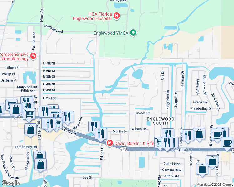 map of restaurants, bars, coffee shops, grocery stores, and more near 1171 Clark Street in Englewood