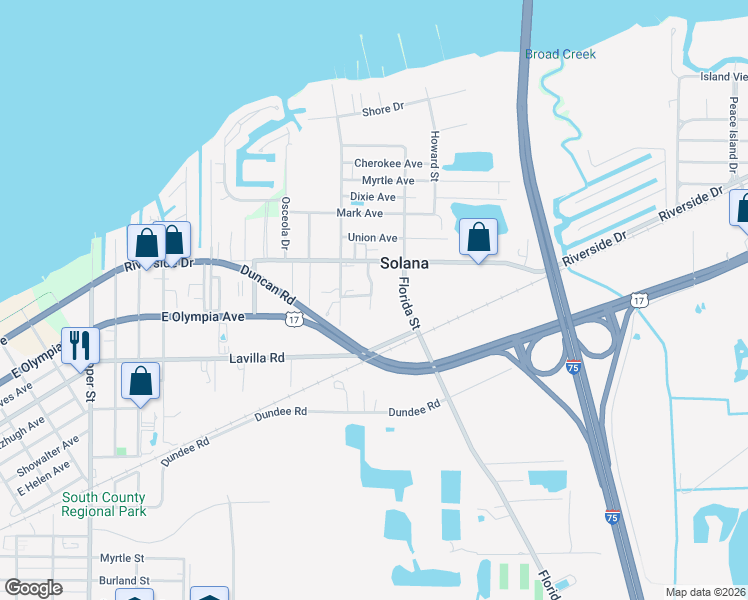 map of restaurants, bars, coffee shops, grocery stores, and more near 626 Drury Lane in Punta Gorda