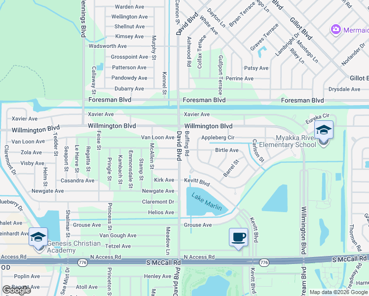 map of restaurants, bars, coffee shops, grocery stores, and more near 12337 Buffing Road in Port Charlotte