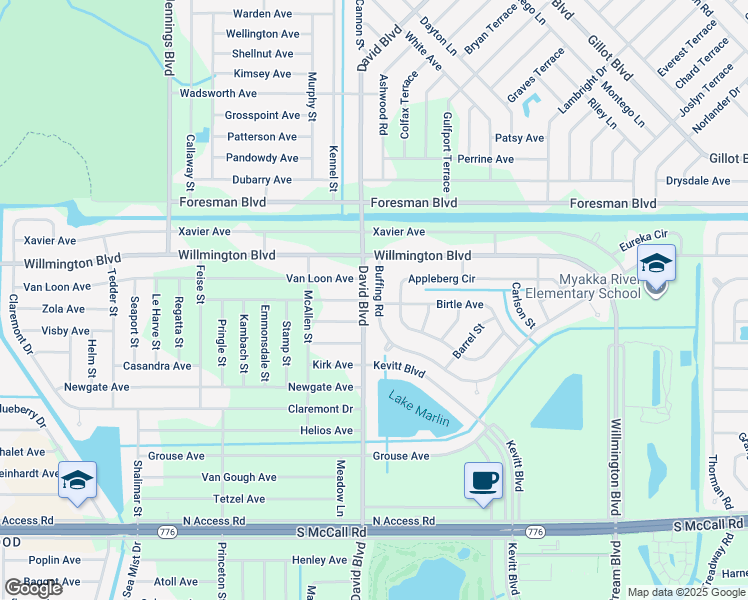 map of restaurants, bars, coffee shops, grocery stores, and more near 12337 Buffing Road in Port Charlotte