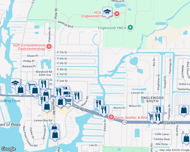 map of restaurants, bars, coffee shops, grocery stores, and more near 897 East 3rd Street in Englewood