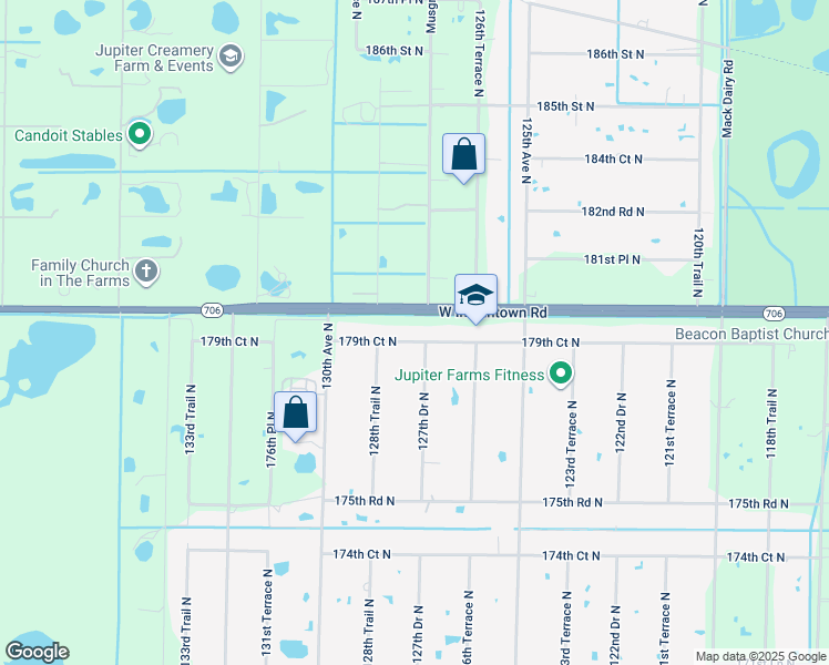 map of restaurants, bars, coffee shops, grocery stores, and more near 12767 179th Court North in Jupiter