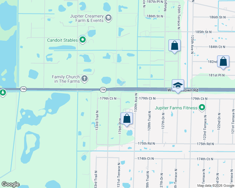 map of restaurants, bars, coffee shops, grocery stores, and more near 13162 179th Court North in Jupiter