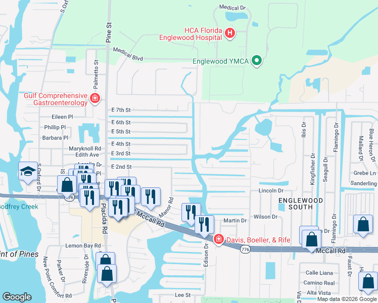 map of restaurants, bars, coffee shops, grocery stores, and more near 897 East 3rd Street in Englewood