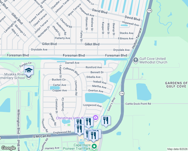 map of restaurants, bars, coffee shops, grocery stores, and more near 13504 Isabell Avenue in Port Charlotte