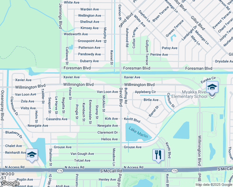 map of restaurants, bars, coffee shops, grocery stores, and more near 12247 Zittle Avenue in Port Charlotte