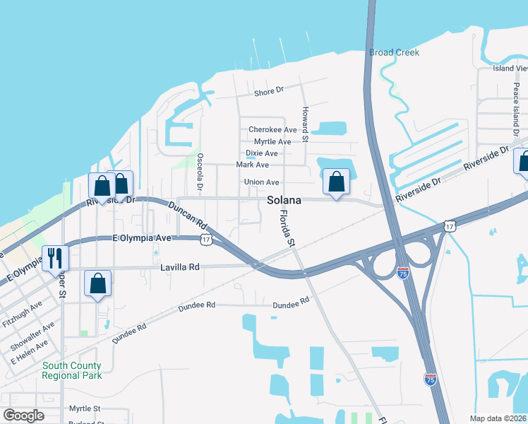 map of restaurants, bars, coffee shops, grocery stores, and more near 626 Drury Lane in Punta Gorda