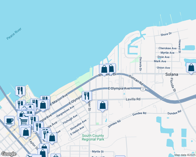 map of restaurants, bars, coffee shops, grocery stores, and more near 6210 Scott Street in Punta Gorda