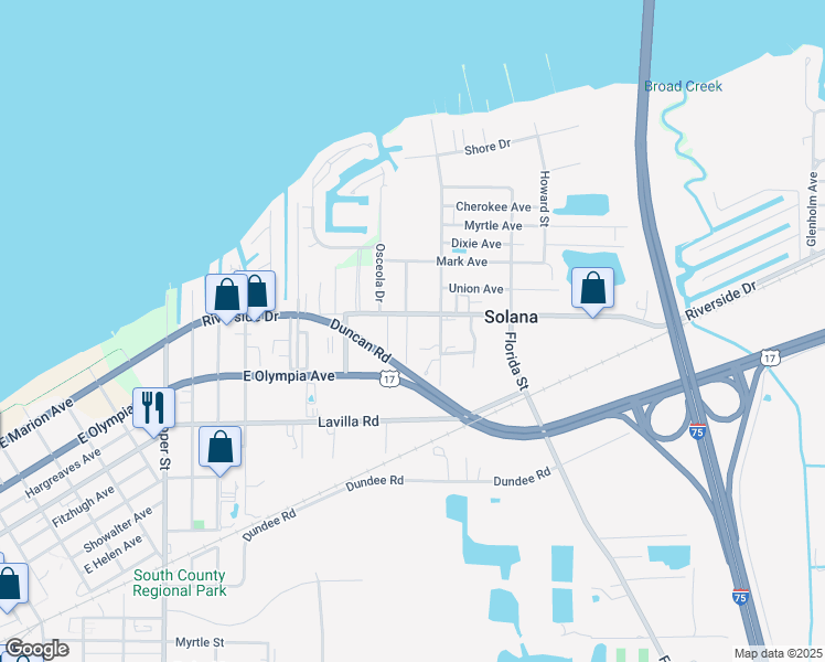 map of restaurants, bars, coffee shops, grocery stores, and more near 514 Solona Loop in Punta Gorda