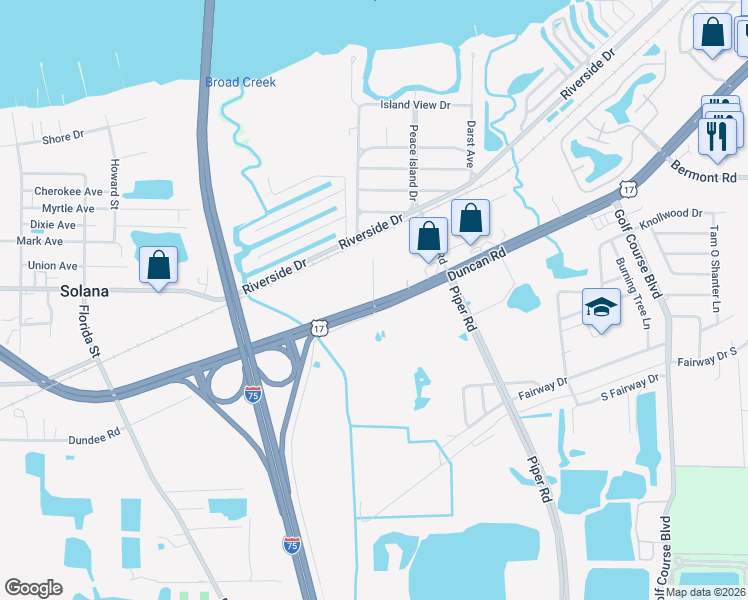 map of restaurants, bars, coffee shops, grocery stores, and more near 415 Somerset Road in Punta Gorda