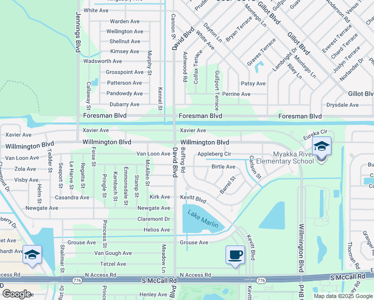 map of restaurants, bars, coffee shops, grocery stores, and more near 12286 Buffing Road in Port Charlotte