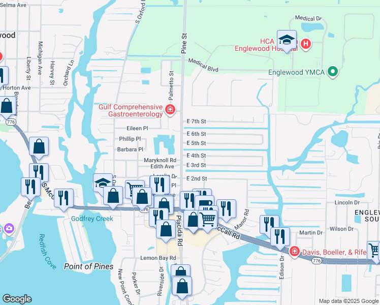 map of restaurants, bars, coffee shops, grocery stores, and more near 804 East 4th Street in Englewood