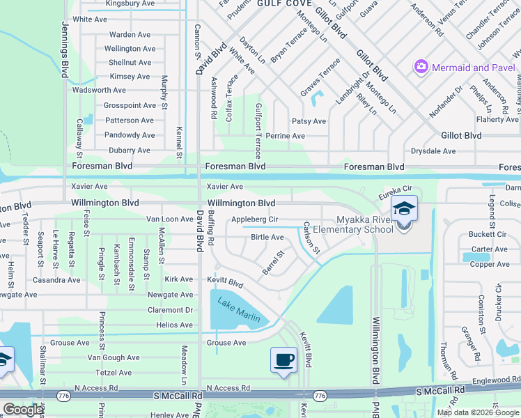 map of restaurants, bars, coffee shops, grocery stores, and more near 12397 Willmington Boulevard in Port Charlotte