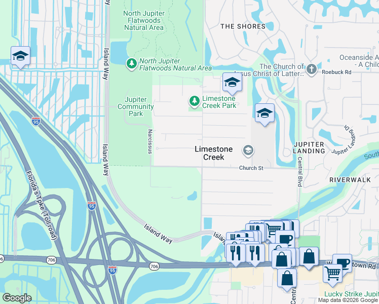 map of restaurants, bars, coffee shops, grocery stores, and more near 7058 Limestone Cay Road in Jupiter