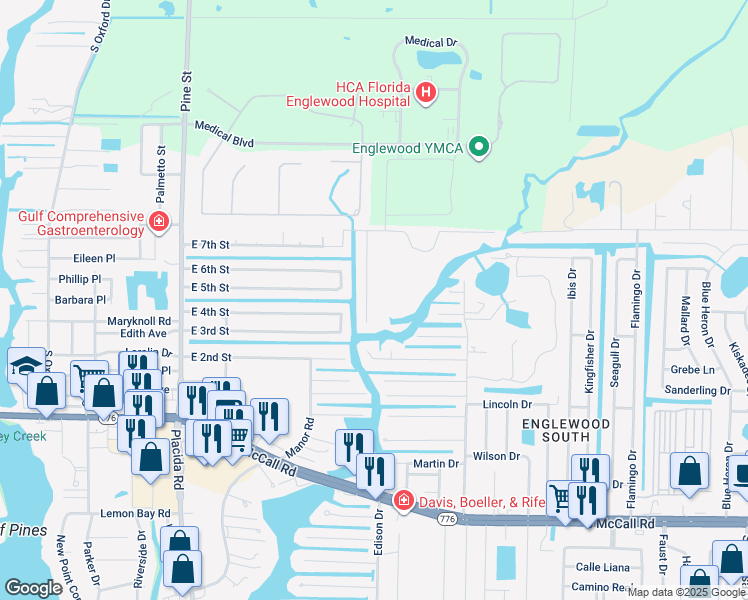 map of restaurants, bars, coffee shops, grocery stores, and more near 1120 Lampp Drive in Englewood