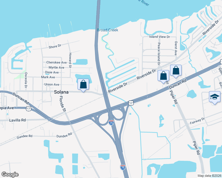 map of restaurants, bars, coffee shops, grocery stores, and more near 2811b Riverside Drive in Punta Gorda