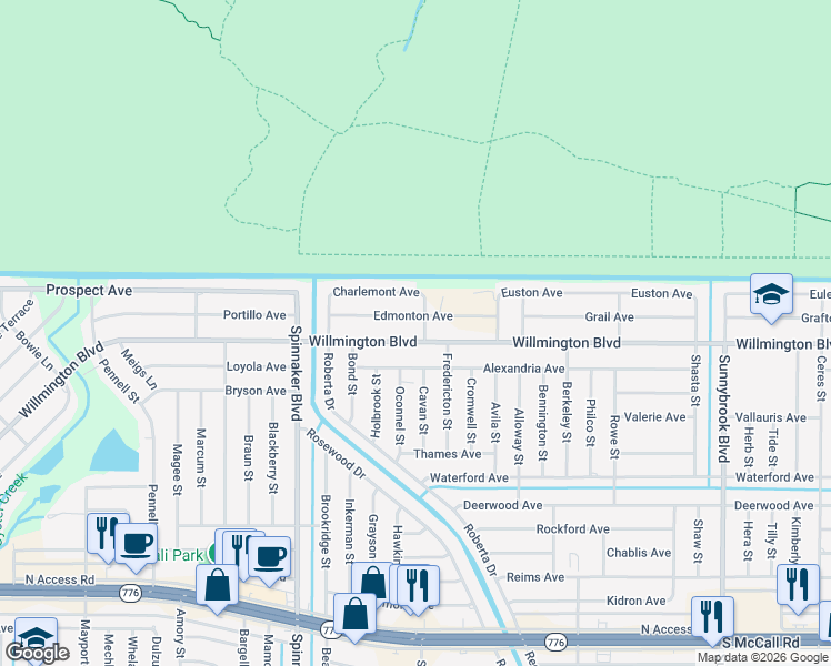 map of restaurants, bars, coffee shops, grocery stores, and more near 10144 Willmington Boulevard in Englewood