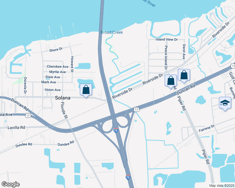 map of restaurants, bars, coffee shops, grocery stores, and more near 2811b Riverside Drive in Punta Gorda