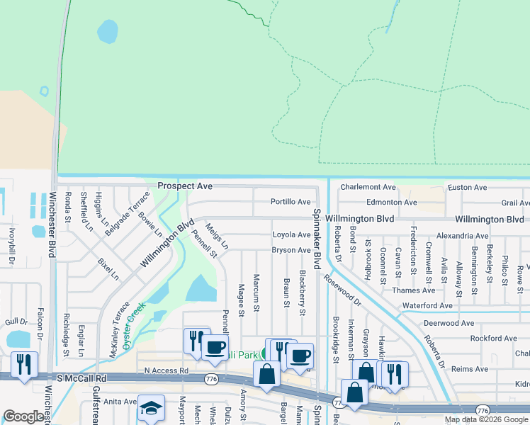 map of restaurants, bars, coffee shops, grocery stores, and more near 9424 Willmington Boulevard in Englewood