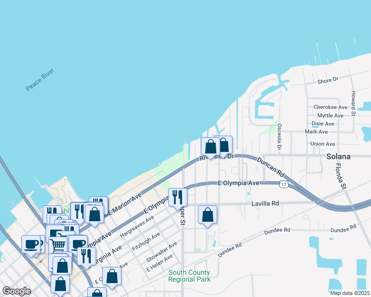 map of restaurants, bars, coffee shops, grocery stores, and more near 900 East Marion Avenue in Punta Gorda