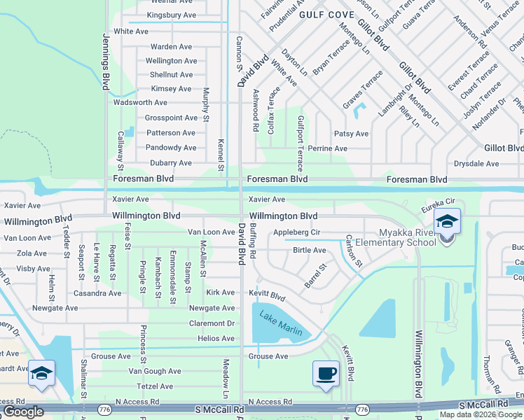 map of restaurants, bars, coffee shops, grocery stores, and more near 12286 Buffing Road in Port Charlotte