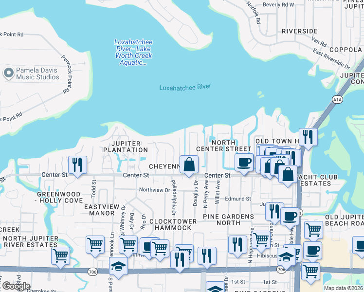 map of restaurants, bars, coffee shops, grocery stores, and more near 944 Penn Trail in Jupiter