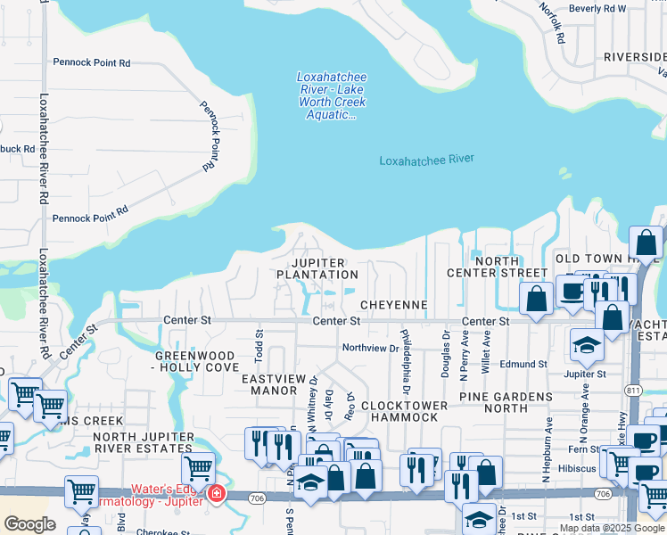 map of restaurants, bars, coffee shops, grocery stores, and more near 18180 Crown Quay Lane in Jupiter