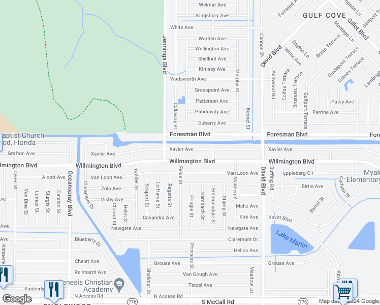 map of restaurants, bars, coffee shops, grocery stores, and more near 12071 Xavier Avenue in Port Charlotte