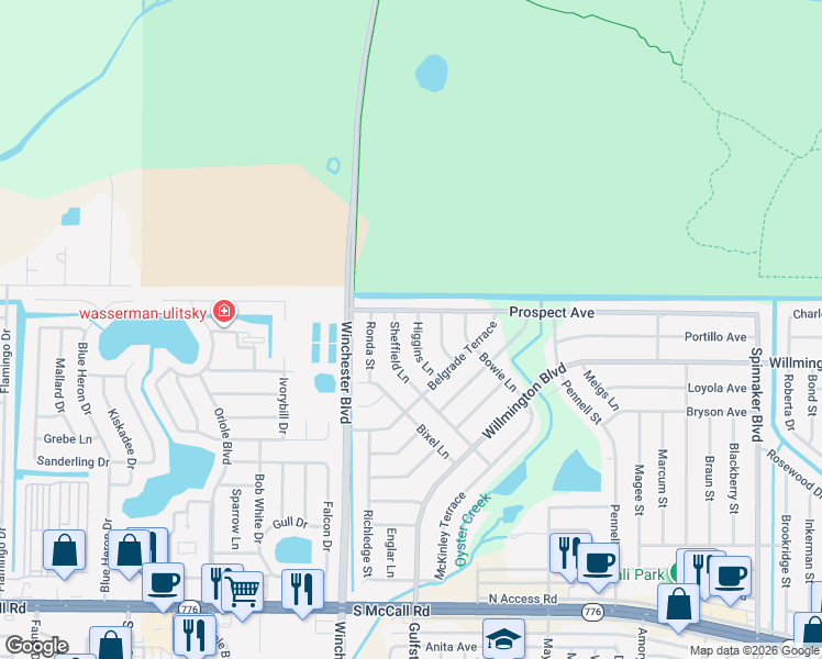 map of restaurants, bars, coffee shops, grocery stores, and more near 6041 Higgins Lane in Englewood
