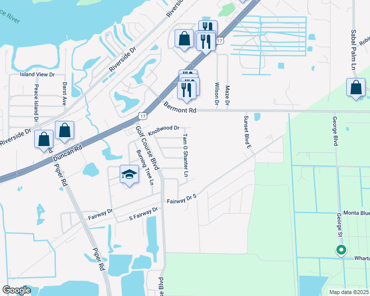 map of restaurants, bars, coffee shops, grocery stores, and more near 401 Tam O Shanter Lane in Punta Gorda