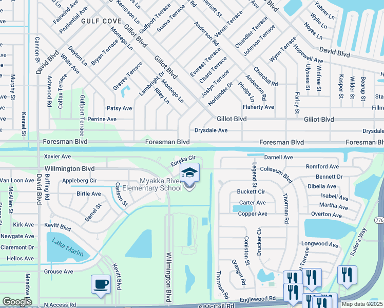 map of restaurants, bars, coffee shops, grocery stores, and more near 13168 Eureka Circle in Port Charlotte