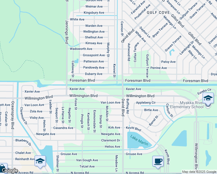 map of restaurants, bars, coffee shops, grocery stores, and more near 12204 Xavier Avenue in Port Charlotte