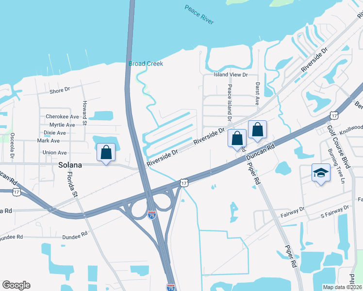 map of restaurants, bars, coffee shops, grocery stores, and more near 3119b Riverside Drive in Punta Gorda