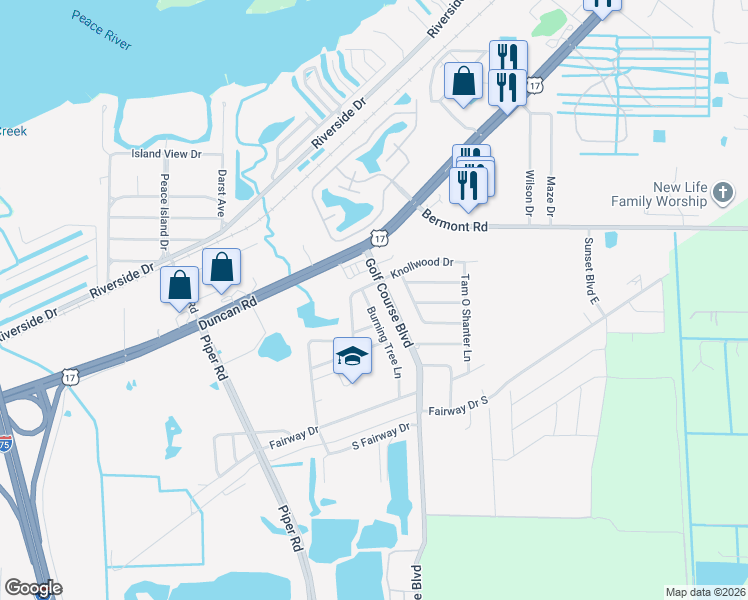map of restaurants, bars, coffee shops, grocery stores, and more near 4337 Knollwood Drive in Punta Gorda